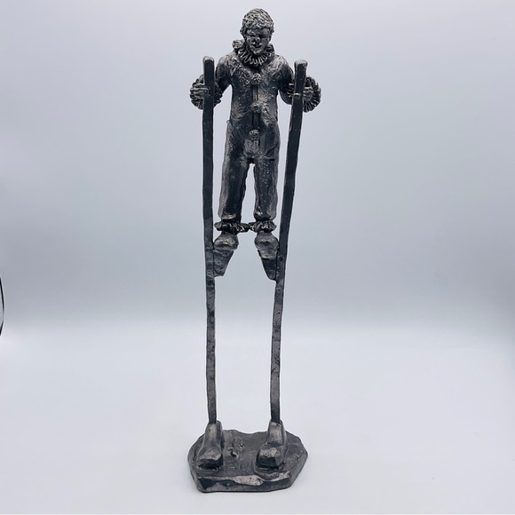 VTG Clown Tall Michael Ricker RB Pewter Metal Stilts Circus Art Signed Sculpture - Picture 1 of 16
